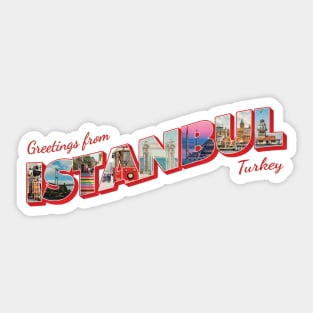 Greetings from Istanbul in Turkey Vintage style retro souvenir Sticker